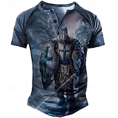 abordables Religioso-Hombre Graphic Bloque de color Soldier Camiseta Henley Shirt Tee Manga Corta Impresión 3D Design Básico Clásico Exterior Diario Deportes Verano Azul Piscina Marrón Verde Trébol Gris Henley Camiseta