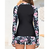 preiswerte Hautausschlagswächter-Damen Rash Guard Badeanzug UV-Sonnenschutz UPF50+ Leicht Langarm Spandex Bademode Badeanzug Frontreißverschluss Schwimmen Surfen Strand Wassersport Blumenmuster Sommer Frühling Herbst