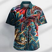 baratos Camisa Vintage-Dragonblade Tigerblade High Rez by Ruth Thompson Camisa masculina com botões, estampa de animal, tigre e dragão, camisa de designer de manga curta, edição limitada para artista