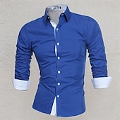 baratos camisas masculinas não de ferro-Homens Camisa Social Saia camisa de colarinho camisa de botão Tecido Casamento Festa Preto Branco Vinho Azul Marinho Escuro Manga Longa Aberto para a Lateral Primavera &amp; Outono Roupa