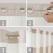 economico Tende doccia-Tenda da doccia in lino 180cm senza ganci con set di fodera in tessuto a scatto tende da doccia di lusso per hotel con finestra trasparente impermeabile e lavabile