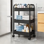 cheap Kitchen Storage-3/4 Tier Plastic Rolling Utility Cart with Handle, Multi-Functional Storage Trolley for Office, Living Room, Kitchen, Movable Storage Organizer with Wheels, White/Black