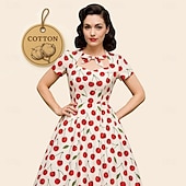 olcso Ruhák-Retró 1950-es Rockabilly Ruhák A-Line ruha Swing ruha Gyümölcs Női Mindszentek napja Farsang Álarcos mulatság Hétköznapi viselet Lánybúcsú Felnőttek Ruha Hazatérő ruhák