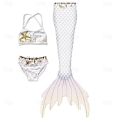 economico Costume da bagno a sirena-Bambino Da ragazza Tre pezzi Costume da bagno da sirena Costumi da bagno Esterno Bilance Costumi da bagno 2-12 anni Estate Bianco Giallo