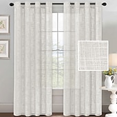 cheap Curtains &amp; Drapes-Linen Curtains Linen Looking Curtains for Living Room Burlap Linen Textured Light Filtering Nickel Grommet Curtains Bedroom Curtains 2 Panel Sets Privacy Added