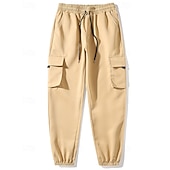 baratos Calças Cargo-Homens Calças Cargo Calças Cintura elástica Bolso multi Tecido Secagem Rápida Vestível Comprimento total Diário Casual Preto Verde Claro