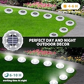 abordables Éclairage au sol-Lampes solaires d&#039;extérieur à 8 LED, disques solaires plats, étanches IP65, éclairage d&#039;allée à énergie solaire pour jardin, pelouse, patio, cour, chemin, paysage, blanc froid