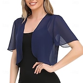 baratos Estolas de Casamento-Capa Elegante para Mulheres Proteção Solar Manga Curta Chiffon Indicada para Casamento Com Cor Pura Para Verão