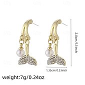 abordables Boucles d&#039;oreilles-Boucles d&#039;oreilles rétro en forme de queue de poisson avec perles en zircon, personnalité, tempérament simple, élégantes, boucles d&#039;oreilles féeriques
