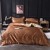 cheap Sheets &amp; Pillowcase-Pure Color Washed Silk Ice Silk Satin Simulated Silk Four-piece Set Summer Home Textile Bedding