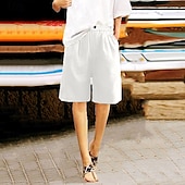 billige Shorts-Dame Shorts Bukser Fritid Knelengde Naturlig عادي Lomme Elastisk midje comfy Utendørs Dagligdagstøy Ut på byen Påfugl Blå Aprikos Lysebrun Lys Himmelblå Sommer Normal