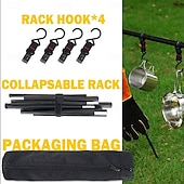 billiga Griller och matlagning utomhus-hopfällbart stativ camping hängande ställ - 4 krokar utomhus köksredskap förvaring bärbar, utomhus camping hopfällbar ställning