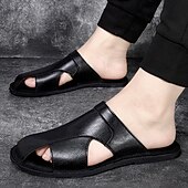 お買い得  アウトドアサンダル-メンズブラウンフェイクレザースライドサンダル - クロスストラップデザインのプレミアム品質。夏の休暇、カジュアルな外出、リラックスした快適さに最適です。