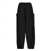 economico Pantaloni in lino e cotone semplici-Per donna Gamba larga Pantaloni Vacanza Moda Lunghezza intera Misura del girovita medio Semplice Elastico in vita Traspirante Confortevole Micro-elastico Streetwear Abbigliamento quotidiano Uscire
