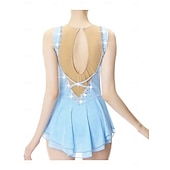 preiswerte Eiskunstlaufkleider-Eiskunstlaufkleid Damen Mädchen Eislaufen Kleid Himmelblau Patchwork Daumenloch Netzstoff Spandex Dehnbar Training Übung Professionell Eiskunstlaufkleidung Thermowarm Kristall / Strass Langarm