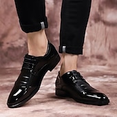 baratos Formal-sapatos oxford masculinos de couro envernizado preto e marrom – sapatos elegantes para banquetes e bailes de formatura para eventos formais