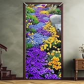 お買い得  ガレージとドアのバナー-夏の小花のドア装飾 ドアカバー ドアタペストリー ドアカーテン装飾 バックドロップ 屋内/屋外ドアバナー フロントドア用ファームハウス