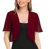 baratos Estolas de Casamento-Capa Elegante para Mulheres Proteção Solar Manga Curta Chiffon Indicada para Casamento Com Cor Pura Para Verão