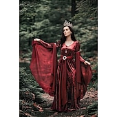 levne Šaty-Středověké Renesanční Šaty Plesové šaty Čerodějnice Viking Keltský rytíř Maškarní kostým Dámské Keltské Královský Valpuržina noc předvečer Všech svatých Karneval Plesová maškaráda Výkon LARP Ren Faire