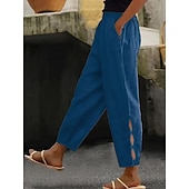  Femmes Coton Chinos Pantalon d'été Mode Streetwear Longueur cheville Taille haute Uni Avec Poches Ceinture Élastique Confortable Doux Micro-Élastique Extérieur Rue Marron foncé Vert foncé Vin Rouge