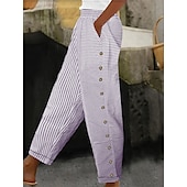 abordables Pantalón de lino y algodón con gráficos-Mujer Pantalones de lino y algodón Básico Casual Longitud total Alta cintura A Rayas Bolsillo Cintura elástica Estampado Confortable Al Aire Libre Cómodo Calle Ropa Cotidiana Noche Negro Rosa Azul