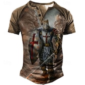 abordables Religioso-Hombre Graphic Bloque de color Soldier Camiseta Henley Shirt Tee Manga Corta Impresión 3D Design Básico Clásico Exterior Diario Deportes Verano Azul Piscina Marrón Verde Trébol Gris Henley Camiseta
