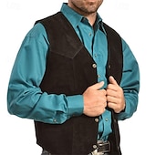 cheap Men&#039;s Vest-Men&#039;s Vest Gilet Vacation Daily Date Fashion Casual Spring Fall Buttons Pocket Polyester Comfortable Plain Single Breasted One-button V Neck Regular Fit Black Camel Vest