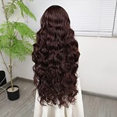 お買い得  合成レースウィッグ-合成レースウィッグ ウェーブ スタイル 30 インチ ブラウン ミドル部 13x4レースフロント かつら 女性用 かつら ダークブラウン