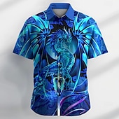 baratos Camisa Vintage-Homens Animal Dragão Camisa Social camisa de botão Camisa de grife Manga Curta Vintage retrô Férias Casual Verão Primavera Aberto para a Lateral Impressão 3D camisas de colarinho Azul Roxo Laranja
