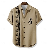 economico Modello etnico-Per uomo Geometrico Etnico Kokopelli Camicia Camicia casual Camicia con Bottoni Manica Corta Vintage Retrò Vacanza Ferie Abbigliamento casual alla moda Estate Collo ripiegato Stampa 3D Una tasca