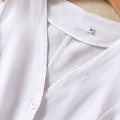 preiswerte Hemden-Damen Weste aus Baumwolle und Leinen, schlicht, modern, lässig, ärmellos, V-Ausschnitt, normale Passform, Oberteile, Urlaub, Ausgehen, Knöpfe, Tasche, Weiß, Braun, Khaki, Aprikose, Sommer
