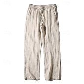 cheap Classic-Men&#039;s Linen Pants Trousers Summer Pants Beach Pants Pocket Drawstring Elastic Waist Plain Comfort Breathable Vacation Daily Holiday Hawaiian Boho Navy Blue Beige