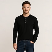 baratos Camisetas e Regatas Elite Masculinas-Homens Camiseta Manga Longa Cor Única Neutra Diário Casual Abotoar Henley Escola Casa Trabalho Todas as Estações Verde Escuro Cinzento Escuro Preto Camiseta Henley