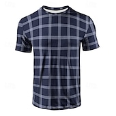 preiswerte Lässige T-Shirts für Herren-Herren T Shirt Henley Hemd T-Shirt Kurzarmshirt Kurzarm Rundhalsausschnitt Sommer Karo Mode Designer Basic Kariert Urlaub Straße Ausgehen Schwarz Blau Dunkel Blau Top T-Shirt für Herren