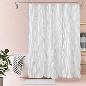 economico Tende doccia-Set di tende da doccia con tappeti tenda da doccia a pieghe pizzicate elegante set di decorazioni per bagno con 12 ganci grigio scuro blu e bianco standard