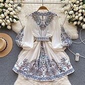 ieftine Rochii Boho-Pentru femei Rochie Mini Rochie casual Rochie de vară Rochie Boho Modă Modern În aer liber Concediu Dată Fit regulat Floare Manșon Lung În V Galben Roz Îmbujorat Albastru piscină Vară Primăvară