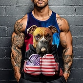 olcso férfi 3d felsők-férfi boxer usa vincent hie kutyás vicces mellény felső alsóing ujjatlan póló 3D nyomtatott kerek nyakú kerek nyakú ing divatos eltúlzott utcai lezser mindennapi fekete nyári tavaszi ruházat S M