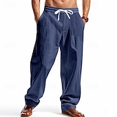 economico Classico-Per uomo Pantaloni di Lino Pantaloni Pantaloni Estivi Pantaloni da Spiaggia Tasca Coulisse Elastico in vita Semplice Comodità Traspirante Vacanza Quotidiano Ferie Hawaiano Boho Nero Bianco