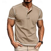 cheap Casual Henley Tee-Men&#039;s T Shirt Henley Shirt Tee Short Sleeve Shirt Short Sleeve Crewneck Summer Plain Fashion Designer Basic Plain Vacation Street Going out Black White Dark Navy Top Tee for Men