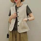 abordables Chemises-Femmes Chemises inspirées du lin Uni Actif Occasionnel Sans manches Col ras du cou Hauts Réguliers Quotidien Fête Sortir Boutons Avec Poches Noir Vert Abricot Été