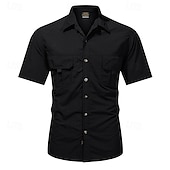 voordelige Werkhemden voor heren-Voor heren Overhemd Zomer overhemd Normaal shirt Overhemd met knopen Cargoshirt Zwart khaki Donker Grijs Leger Groen Korte mouw Effen Overhemdkraag Vakantie Hawaii Zak Kleding 100% katoen Modieus