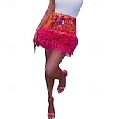 baratos Vestidos dos anos 1920-Orgulho Mini saia de penas Drag Queen Paetês Adulto Mulheres Dia Das Bruxas Carnaval Parada do Orgulho Mês do Orgulho Vestir-se