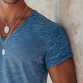 cheap Cotton Linen T-shirts-Men&#039;s Tee Top Linen-Like T-shirt Short Sleeve Short Sleeves Crew Neck Summer Plain Fashion Designer Basic Soft Vacation Street Casual Light Blue Top Tee for Men