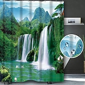 cheap Shower Curtains-Shower Curtain with Hooks 180cm*180cm(70&quot;*70&quot;) Polyester Washable Waterproof Landscape Waterfall Pattern
