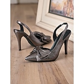cheap 1950s-Women&#039;s 1950s Style Metallic Green Bow Heels – Elegant Pointed Toe Slingback Stilettos for Party, Prom &amp; Vintage Glam Looks