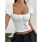billige Kvinne Enkle Topper-Dame Bluse Helfarge Stilfull Kortermet Firkantet hals Crop Tops Daglig Hvit Sommer Vår