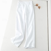 economico Pantaloni in lino e cotone semplici-Per donna Pantaloncini in cotone e lino Pantaloni ispirati al lino Pantaloni in cotone e lino Streetwear Casual Lunghezza intera Naturale Semplice Tasca Fibbia Comodo Confortevole Streetwear Uscire