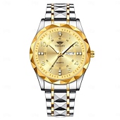 economico Orologi al quarzo-Orologio da Uomo alla Moda al Quarzo Quadrante Digitale a Rombo Doppio Calendario Luminoso Orologio Impermeabile in Acciaio con Decorazione di Strass Orologio da Affari