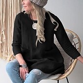 billige Skjorter-Dame Skjorter i bomullslin عادي Daglig Stilfull Grunnleggende 3/4 ermer Crew-hals Vanlige topper Arbeid Daglig Ferie Lomme Svart Navyblå Kakifarget Vår Høst