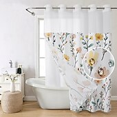 cheap Shower Curtains-Flower Waffle-Weave Textured Shower Curtain Set with Snap-in Liner and Sheer Window Water-Repellent Polyester Grommet Top,120GSM Hotel Quality Spa Style Bathroom Partition No Hooks Required